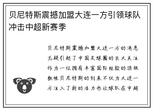 贝尼特斯震撼加盟大连一方引领球队冲击中超新赛季