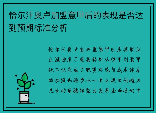 恰尔汗奥卢加盟意甲后的表现是否达到预期标准分析